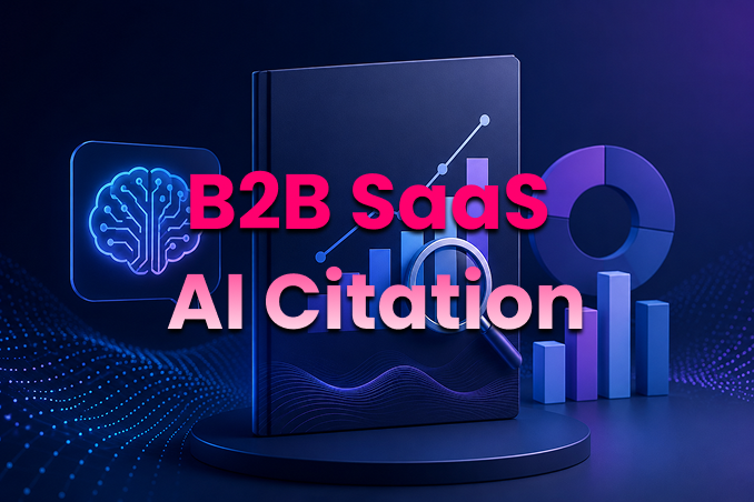 Thumbnail: 2026 B2B SaaS AI citation benchmark — bar-chart motif on dark purple Red-engage background.
