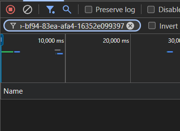 Chrome Developer Tools Network tab with a search filter applied for a specific ChatGPT conversation ID, showing network timeline activity.