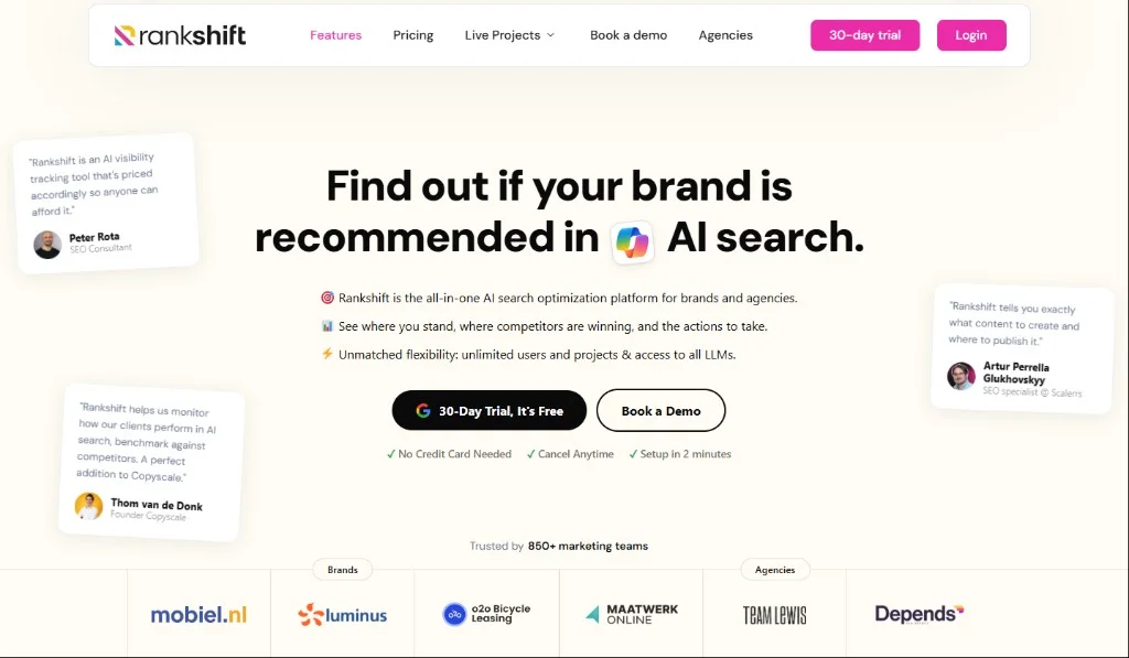 Rankshift homepage